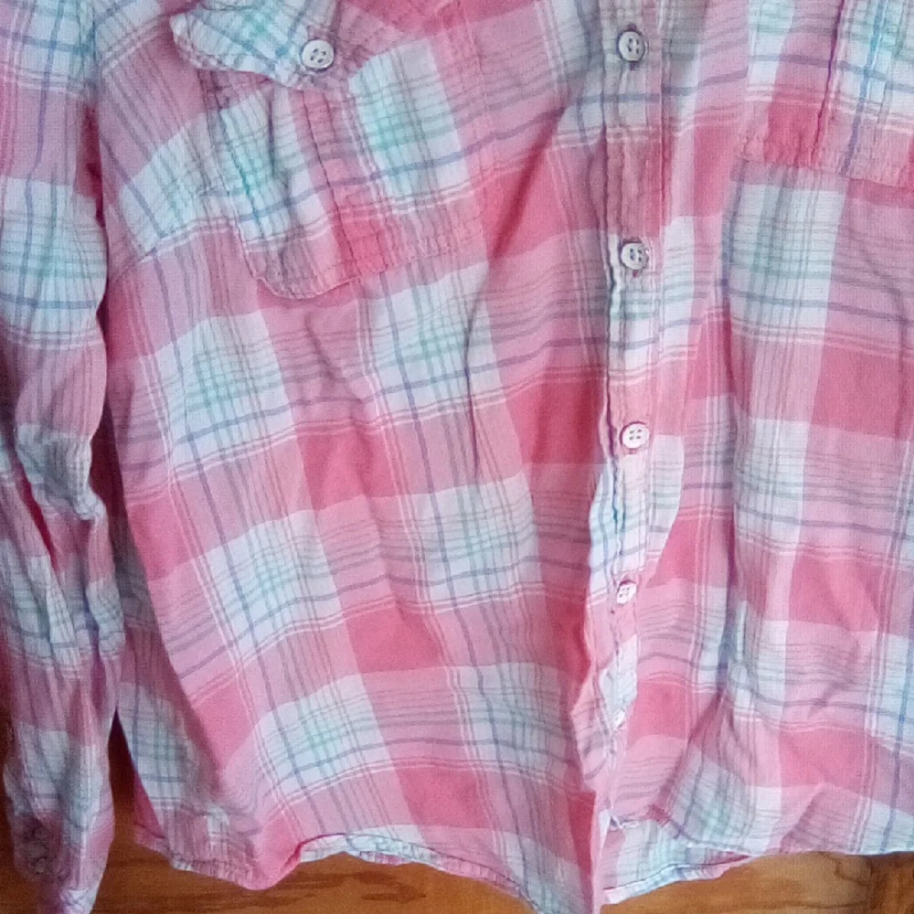 Sonoma Coral and Mint Plaid Shirt - Picture 6 of 10